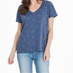 Wine Glass V-Neck Tee by Life Is Good—Slate Blue